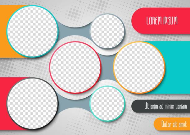 Template for photo collage or infographic in modern style. Frames for clipping masks is in the vector file. Template for a photo album with circle shapes frames composite image photos stock illustrations
