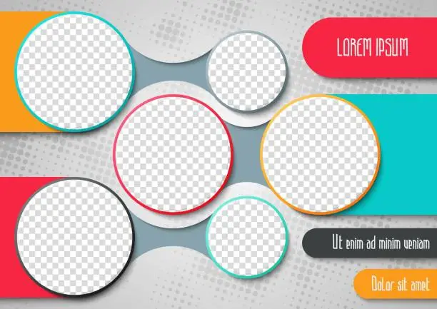 Vector illustration of Template for photo collage or infographic in modern style. Frames for clipping masks is in the vector file.