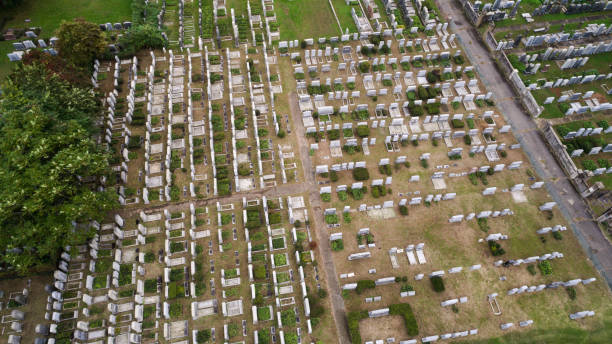 istock Grave sites in crowded cemetery, aerial 1057196222