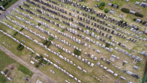 istock Grave sites in cemetery, aerial 1057196252