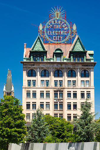 Scranton, Pennsylvania, USA - June 16, 2018:  The Electric Building was built in 1896 and the sign was added in 1923.