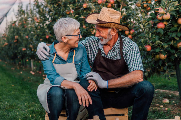 istock Couple hugging at apple orchard 1057212902