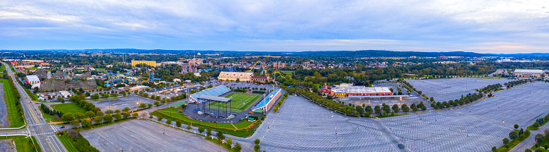Hershey, Pennsylvania/USA - October 2018: Hershey Amusement Park and Stadium Aerial Overview