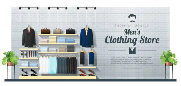 Vector illustration of Interior background of modern men clothing store , vector , illustration