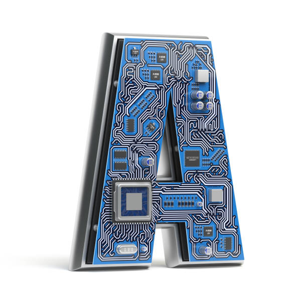 istock Letter A, Alphabet in circuit board style. Digital hi-tech letter isolated on white. 1057238434