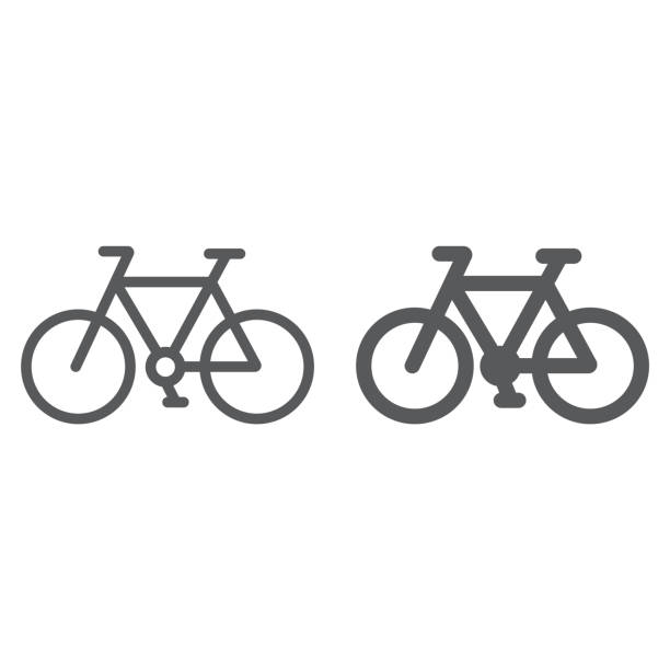 ilustrações, clipart, desenhos animados e ícones de ícone de linha e o glifo de bicicleta, ciclo e esporte, sinal de bicicleta, gráficos vetoriais, um padrão linear sobre um fundo branco. - ten speed bicycle