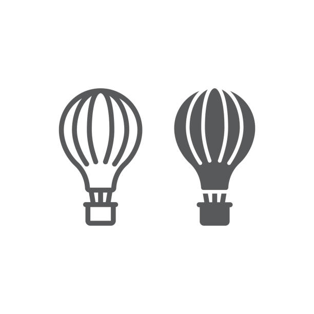 Hot air balloon line and glyph icon, airship and flight, aerostat sign, vector graphics, a linear pattern on a white background. Hot air balloon line and glyph icon, airship and flight, aerostat sign, vector graphics, a linear pattern on a white background, eps 10. balloon icons stock illustrations