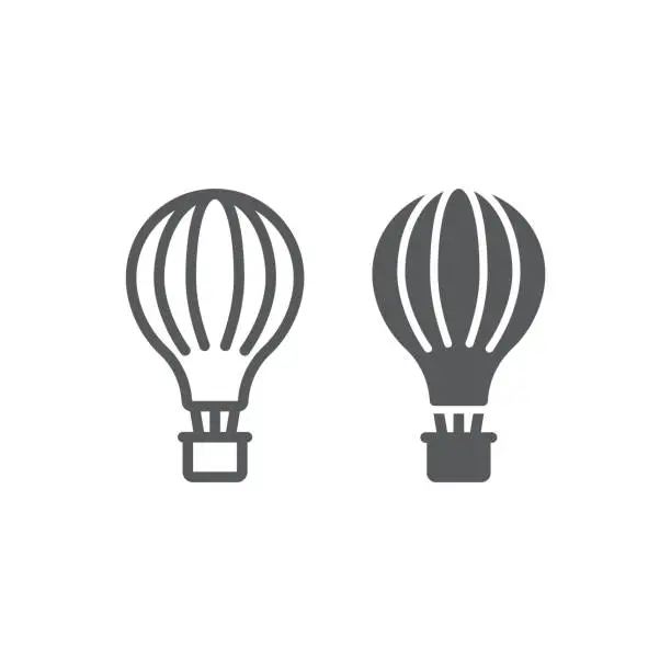 Vector illustration of Hot air balloon line and glyph icon, airship and flight, aerostat sign, vector graphics, a linear pattern on a white background.