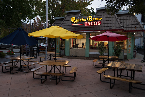 Seattle, USA - Sep 30, 2018: Rancho Bravo Tacos in the trendy Capitol Hill neighborhood Late in the day.