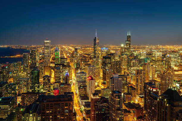 istock Chicago Cityscape at Night Aerial View 1057253106