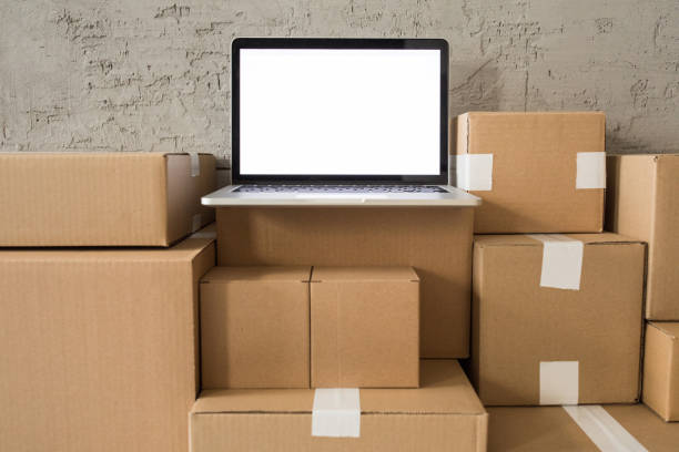 골 판지 상자 납품을 위한 준비 - packaging freight transportation box moving office 뉴스 사진 이미지