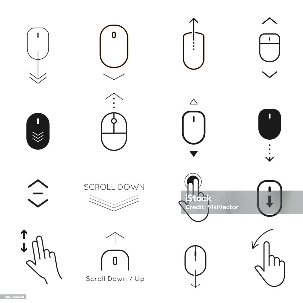 Scroll down and button up icon set Scroll down and button up icon set. Pointer moves, interface development for users. Vector line art illustration on white background Scrolling stock vector