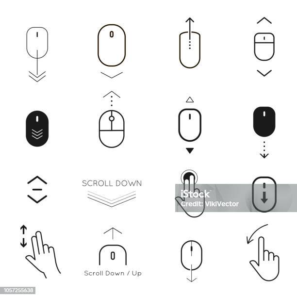 Scroll Down And Button Up Icon Set Stock Illustration - Download Image Now - Scrolling, Computer Mouse, Icon Symbol