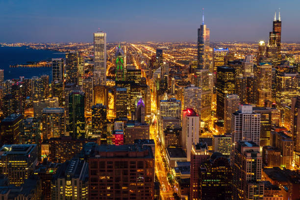 istock Beautiful Illuminated Chicago Cityscape at Night 1057255930