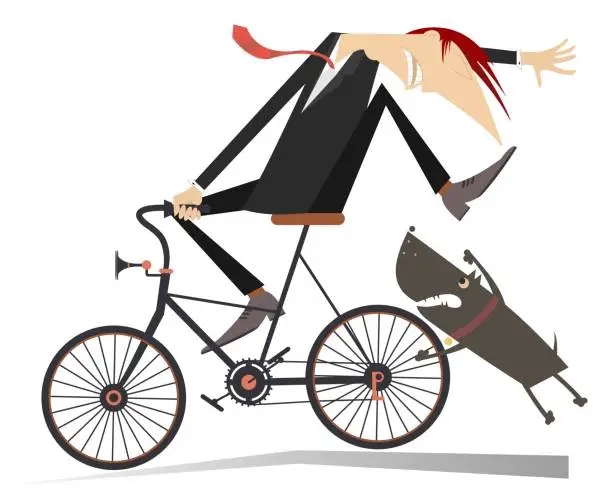 Vector illustration of Man on the bicycle and aggressive dog illustration