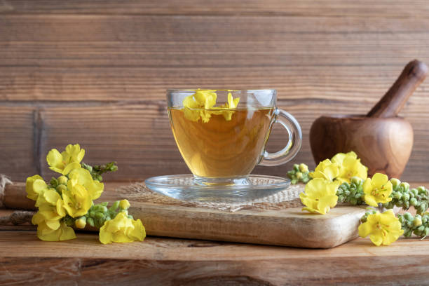 istock A cup of mullein tea with fresh mullein 1057259624