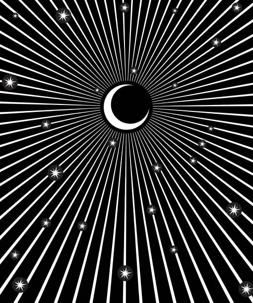 Vector illustration of Moon, stars and moonbeams