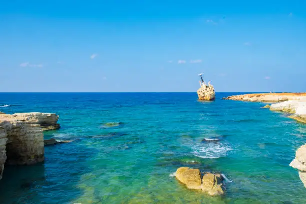 Photo of Abandoned rusty ship wreck EDRO III in Pegeia, Paphos, Cyprus.