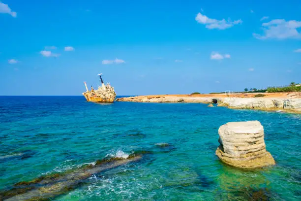 Photo of Abandoned rusty ship wreck EDRO III in Pegeia, Paphos, Cyprus.