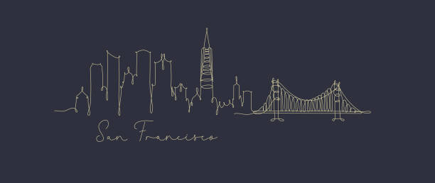 펜 선 실루엣 샌 프란 시스 코 진한 파란색 - san francisco county house community skyline stock illustrations