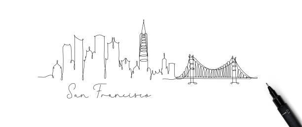 펜 선 실루엣 샌 프란 시스 코 - san francisco county house community skyline stock illustrations