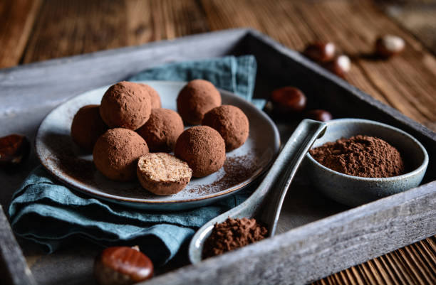 istock Chestnut truffles coated with cocoa powder 1057308778