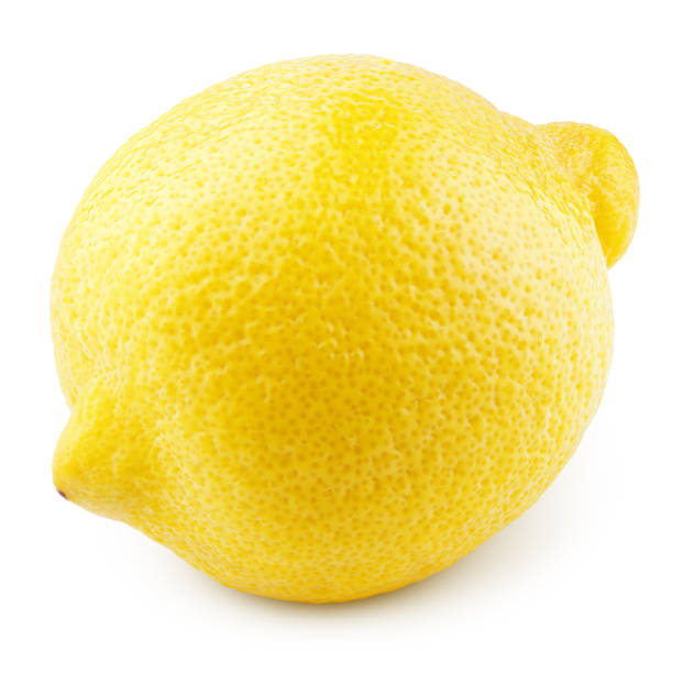 istock Whole yellow lemon citrus fruit with leaf on white 1057310824