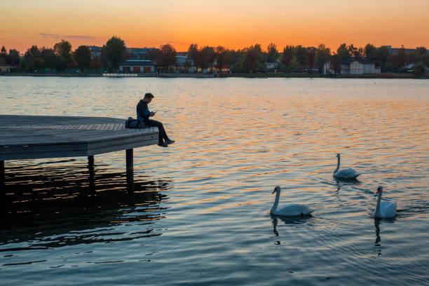 istock Handsome young man enjoying the sunset on the waterfront while texting 1057336398