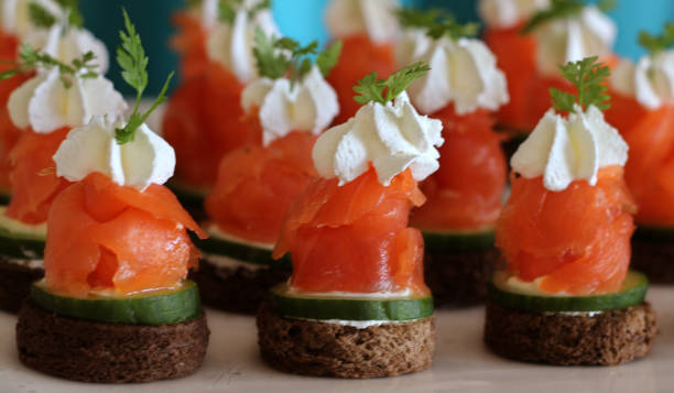istock smoke salmon with sour cream, canape 1057336426