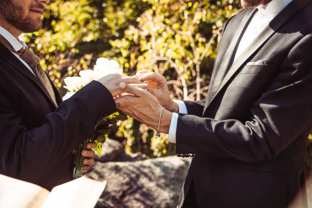 istock gay marriage, man putting the ring 1057343746