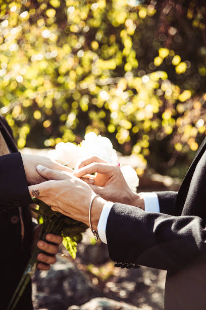 istock gay marriage, man putting the ring 1057343816