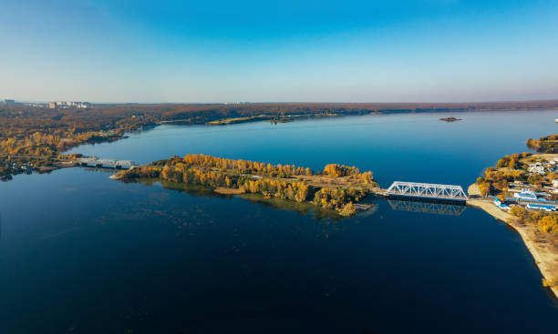 istock Aerial view of railway bridge over Voronezh river 1057355900