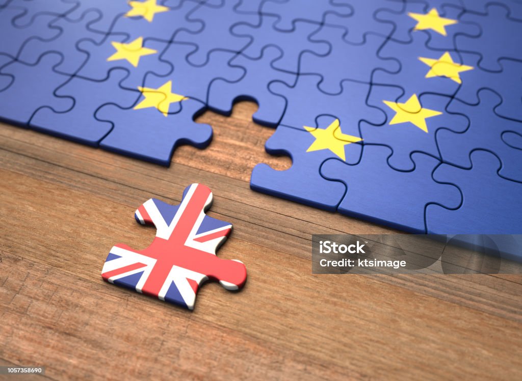 Brexit United Kingdom leaving the European Union represented in puzzle pieces. Brexit Stock Photo