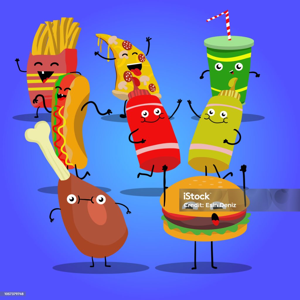 Funny Fast Food Comic Characters Cartoon Illustration Design Stock  Illustration - Download Image Now - iStock