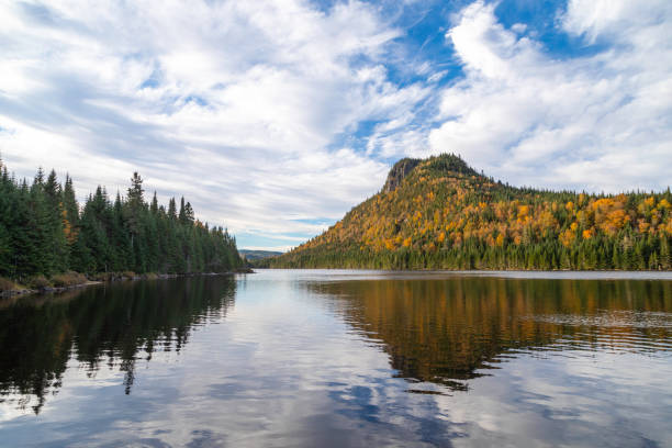 Autumn Landscape Reflection on Lake, Quebec, Canada