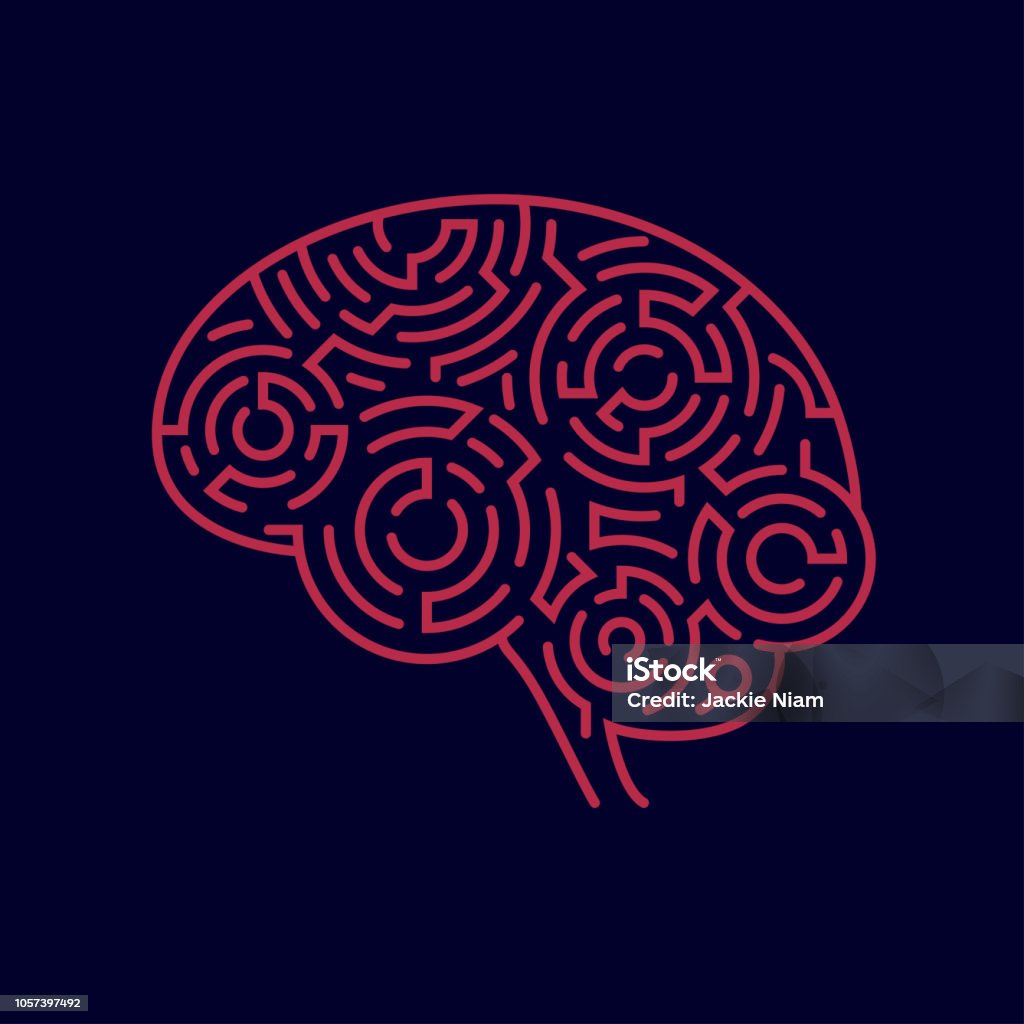 maze brain concept of creative thinking, shape of human brain combined with maze pattern Maze stock vector