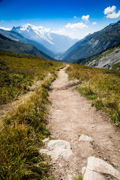 A summer view of the French Alps on the Tour Du Mont Blanc Trail.