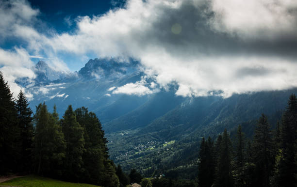 Mont Blanc hidden by clouds stock photo