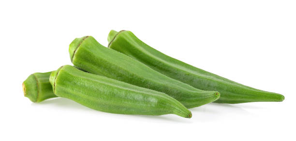 istock Green Okra isolated on the white background 1057426538