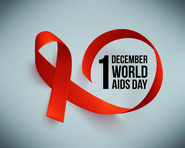 baner z realistyczną czerwoną wstążką. plakat z symbolem światowego dnia pomocy, 1 grudnia. szablon projektu, wektor. - world aids day stock illustrations