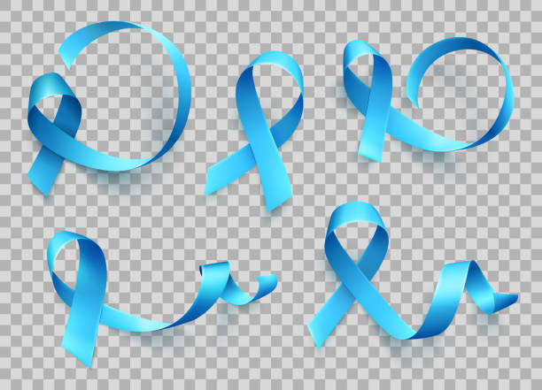 große reihe von blauen bändern auf transparentem hintergrund. symbol der prostata cancer awareness month im november. vektor - november stock-grafiken, -clipart, -cartoons und -symbole