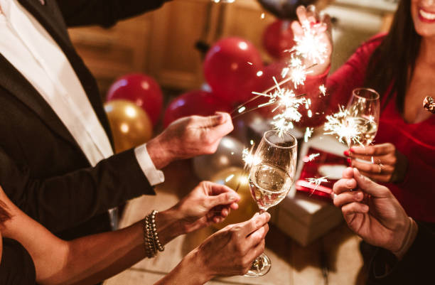 new year celebration with champagne new year celebration with champagne new year's eve 2019 stock pictures, royalty-free photos & images