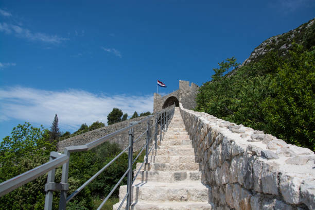 Clock tower in Old Town Herceg Novi, Montenegro.