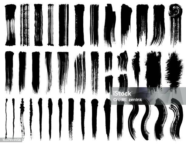 Set Of Brush Stroke Illustrations Stock Illustration - Download Image Now - Brush Stroke, Shodo, Ink