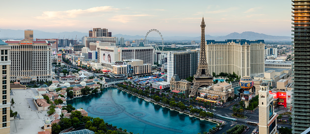 Panorama of the Las Vegas Boulevard in Las Vegas, Nevada, USA on the 12th August 2018