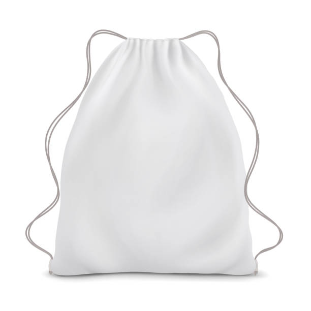 ilustraciones, imágenes clip art, dibujos animados e iconos de stock de blanco mochila con cordones. maqueta de la bolsa de deporte sobre fondo blanco. - mochila bolsa