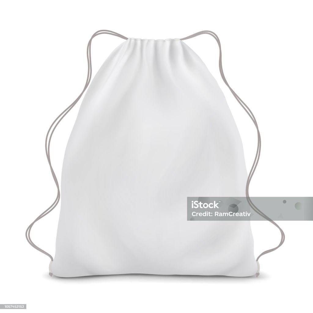 White backpack with laces. Sport bag mockup on white background. Bag stock vector