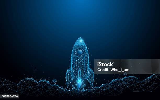 Rocket Launch Business Startup Concept Form Lines Triangles And Particle Style Design Illustration Vector Stock Illustration - Download Image Now