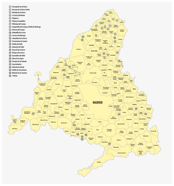 ilustraciones, imágenes clip art, dibujos animados e iconos de stock de municipios de mapa administrativo y político de madrid. - central district