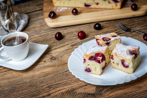 Traditional czech bubble cake or souffle with cherries